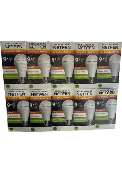 Netfen 9 Watt Şarjlı Ampul Nf-9e *10