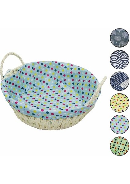 Yuvarlak Renkli Bezli Hasır Ekmek Sepeti TABAN:18CM - AĞIZ:24CM - Derinlik:8cm (5313)