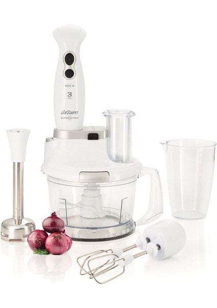 3 Yıl AR1004 Soprano Max Multi Beyaz 1000 W Blender Seti 1,5 L Turbo Metal 220-240 V
