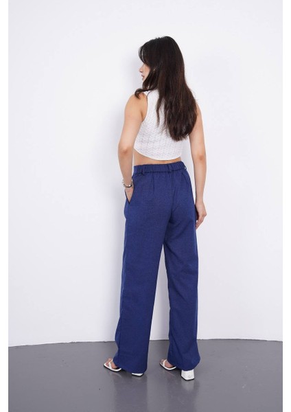 Kadın Bol Kesim Beli Lastikli Yüksek Bel Düğmeli Günlük Cepli Pantolon Geniş Paça modelleri
