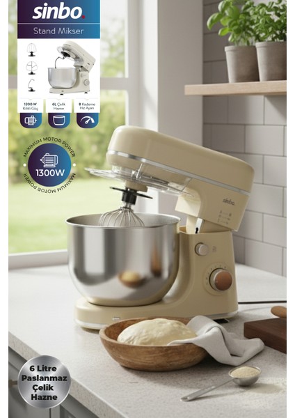 1300W 6l Stand Mikser Bej, Pratik ve Güçlü Mutfak Yardımcısi