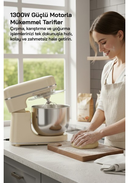 1300W 6l Stand Mikser Bej, Pratik ve Güçlü Mutfak Yardımcısi fiyatları