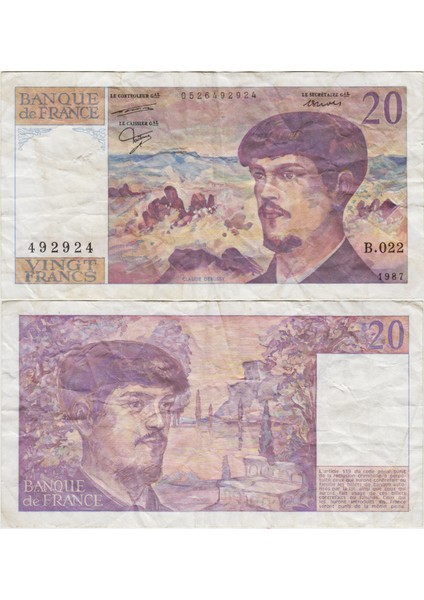 Fransa 20 Frank 1987 Az Çıkan Tarih. Çok Temiz.