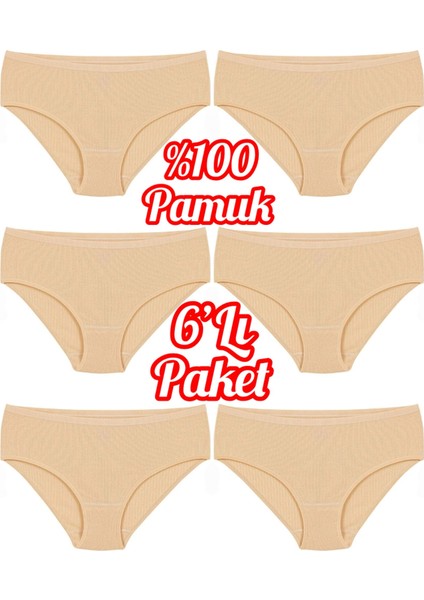 6'lı Ekonomik Paket % 100 Pamuk Çizgili Yüksek Bel Kadın Bato Külot OZT6102