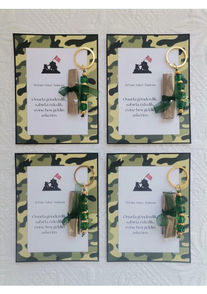 64 Adet Kişiye Özel Asker Kına Hatırası Dağıtmalık Hediyelik Yeşil Anahtarlık ve Paketlenmiş Kına fırsatları