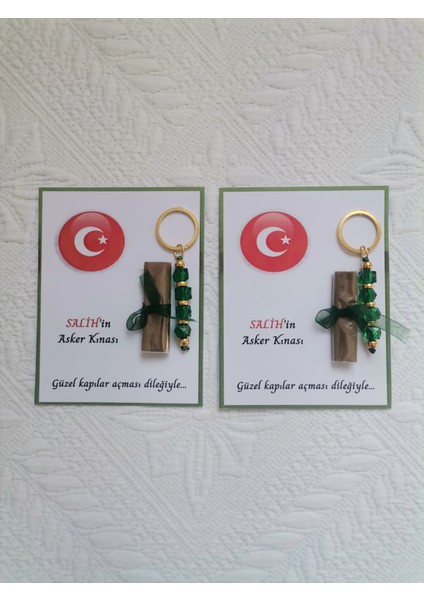 100 Adet Kişiye Özel Asker Kına Hatırası Dağıtmalık Hediyelik Yeşil Anahtarlık ve Paketlenmiş Kına fiyatları