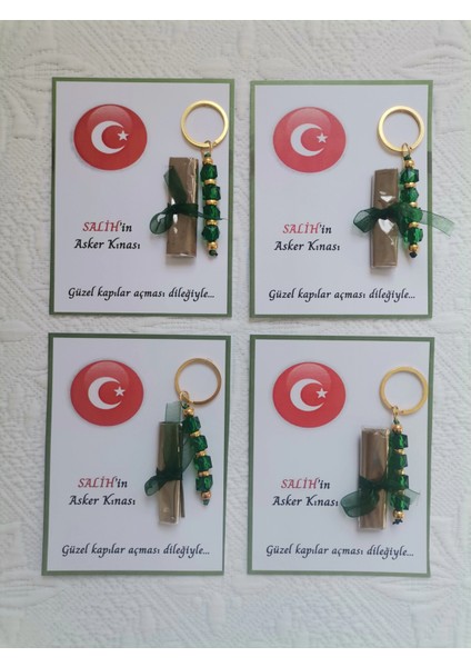 64 Adet Kişiye Özel Asker Kına Hatırası Dağıtmalık Hediyelik Yeşil Anahtarlık ve Paketlenmiş Kına fırsatları