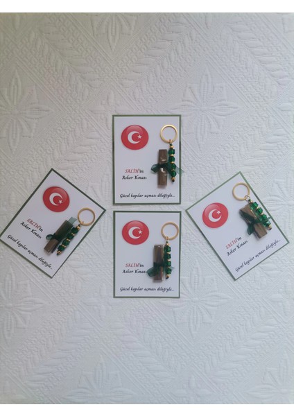 64 Adet Kişiye Özel Asker Kına Hatırası Dağıtmalık Hediyelik Yeşil Anahtarlık ve Paketlenmiş Kına indirimleri