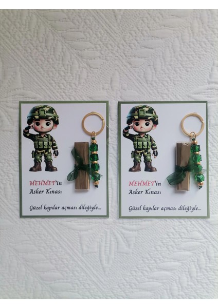100 Adet Kişiye Özel Asker Kına Hatırası Dağıtmalık Hediyelik Yeşil Anahtarlık ve Paketlenmiş Kına fiyatları