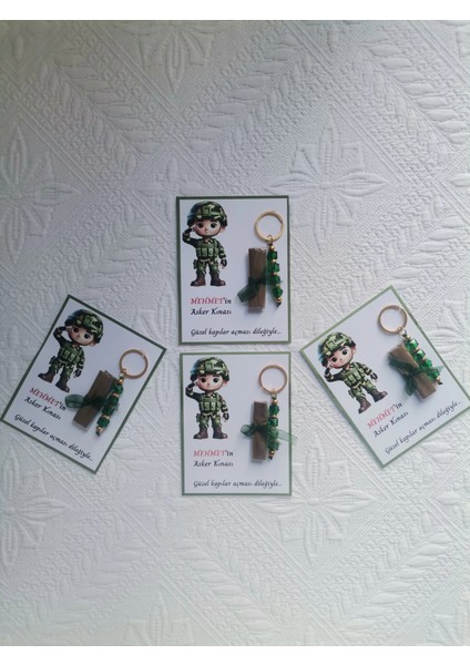 100 Adet Kişiye Özel Asker Kına Hatırası Dağıtmalık Hediyelik Yeşil Anahtarlık ve Paketlenmiş Kına indirimleri