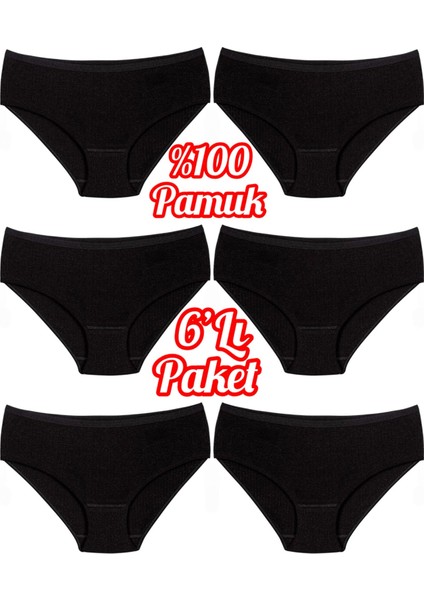 6'lı Ekonomik Paket % 100 Pamuk Çizgili Yüksek Bel Kadın Bato Külot OZT6102