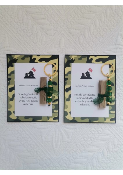 100 Adet Kişiye Özel Asker Kına Hatırası Dağıtmalık Hediyelik Yeşil Anahtarlık ve Paketlenmiş Kına fiyatları