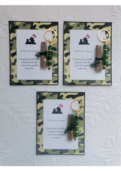 100 Adet Kişiye Özel Asker Kına Hatırası Dağıtmalık Hediyelik Yeşil Anahtarlık ve Paketlenmiş Kına modelleri