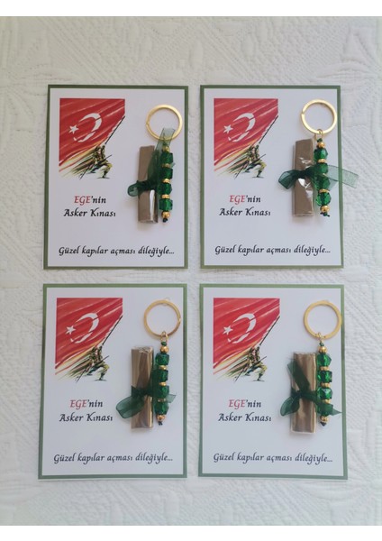 100 Adet Kişiye Özel Asker Kına Hatırası Dağıtmalık Hediyelik Yeşil Anahtarlık ve Paketlenmiş Kına fırsatları