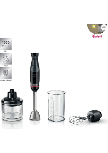 Paslanmaz Çelik El Blenderı 1000W Dörtlü Bıçak Siyah Antrasit
