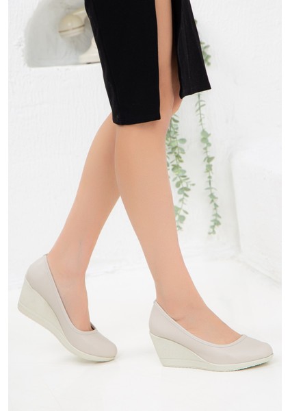 Dolgu Taban Suni Deri Ortopedik Ten Kadın Dolgu Topuklu Ayakkabı