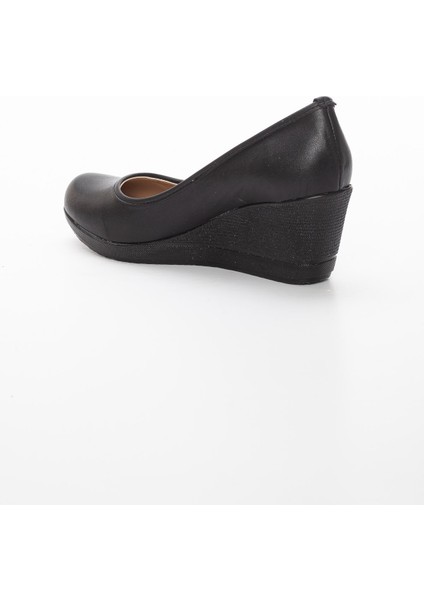 Dolgu Taban Suni Deri Ortopedik Siyah Kadın Dolgu Topuklu Ayakkabı indirimleri