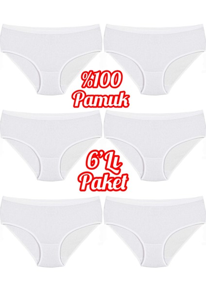 6'lı Ekonomik Paket % 100 Pamuk Çizgili Yüksek Bel Kadın Bato Külot OZT6102