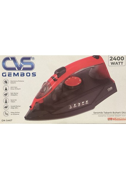 Gembos Seramik Tabanlı Buharlı Ütü, 2400 W, Kırmızı fiyatları