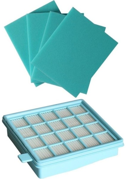 Mavi Elektrikli Süpürge Hepa Filtre Seti, 4'lü Sünger, Temizlik Için Uygun