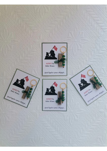 100 Adet Kişiye Özel Asker Kına Hatırası Dağıtmalık Hediyelik Yeşil Anahtarlık ve Paketlenmiş Kına indirimleri