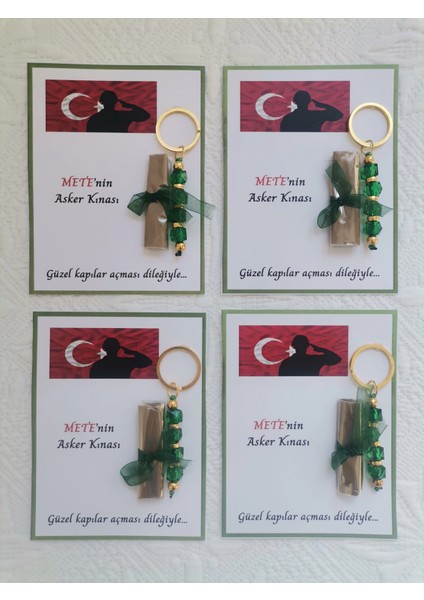 32 Adet Kişiye Özel Asker Kına Hatırası Dağıtmalık Hediyelik Yeşil Anahtarlık ve Paketlenmiş Kına fırsatları