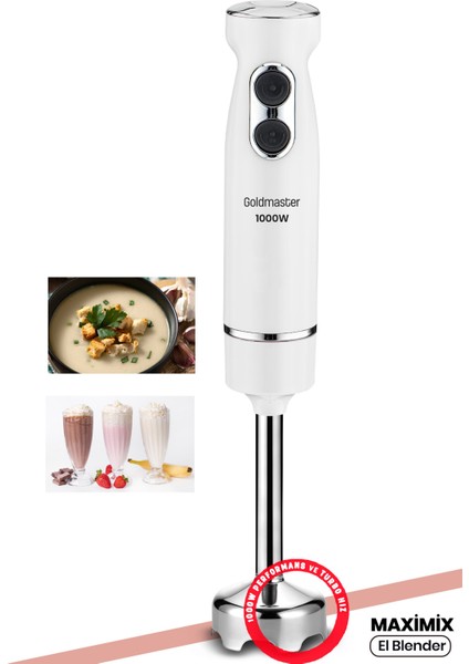 Güçlü 1000W Paslanmaz Çelik 4 Bıçaklı Turbo El Blender, Hız Ayarlı