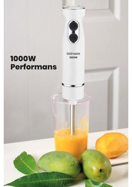 Güçlü 1000W Paslanmaz Çelik 4 Bıçaklı Turbo El Blender, Hız Ayarlı