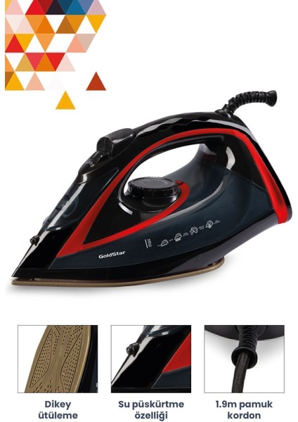 2400W Seramik Tabanlı Buharlı Ütü, 170 Gr, Kırmızı ve Siyah Seçeneği modelleri