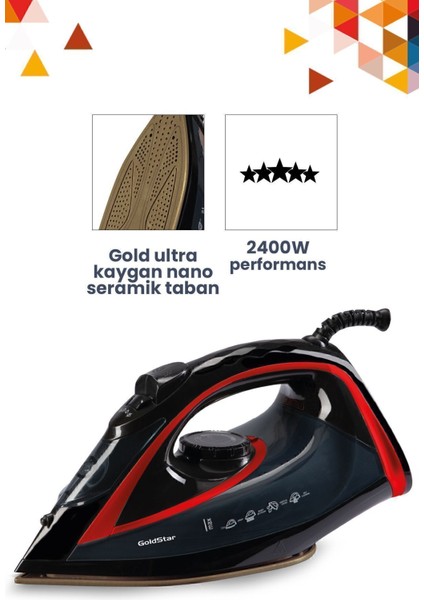 2400W Seramik Tabanlı Buharlı Ütü, 170 Gr, Kırmızı ve Siyah Seçeneği indirimleri