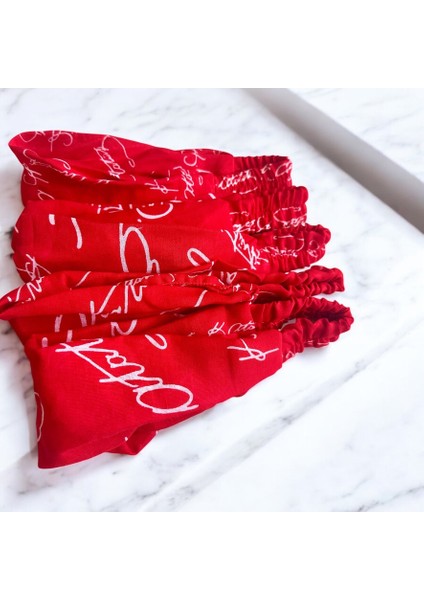Atatürk Imzalı Kırmızı Renk Unisex Cotton Arkası Lastikli 5'li Saç Bandı 23 Nisan Bandana