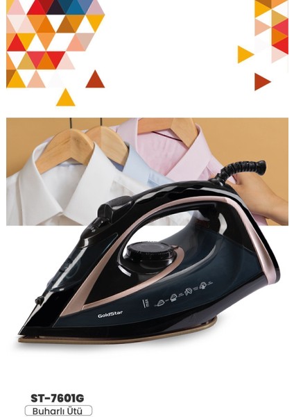 2400W Seramik Tabanlı Buharlı Ütü, 170G Şok Gücü, Siyah Renk