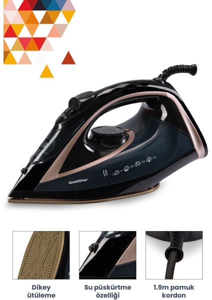 2400W Seramik Tabanlı Buharlı Ütü, 170G Şok Gücü, Siyah Renk modelleri