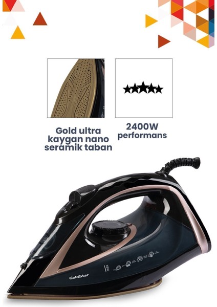 2400W Seramik Tabanlı Buharlı Ütü, 170G Şok Gücü, Siyah Renk indirimleri