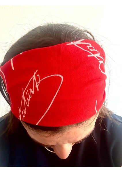 Atatürk Imzalı Kırmızı Renk %100 Koton Arkası Lastikli Saç Bandı 23 Nisan Bandana fiyatları