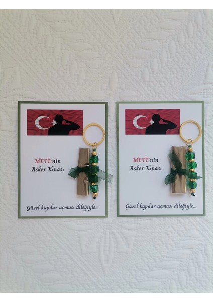 64 Adet Kişiye Özel Asker Kına Hatırası Dağıtmalık Hediyelik Yeşil Anahtarlık ve Paketlenmiş Kına fiyatları