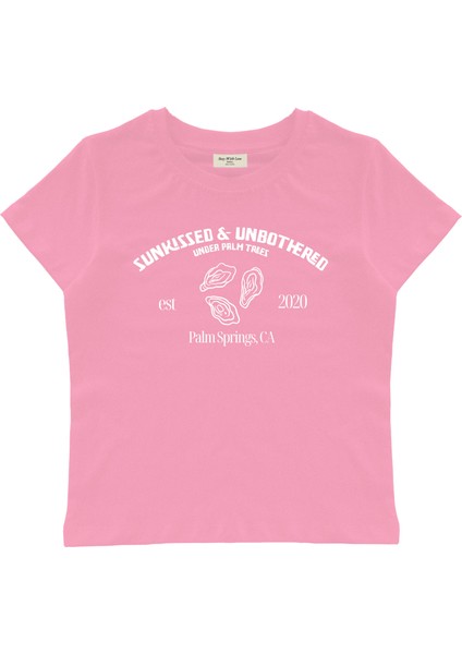 Sunkissed& & Unbothered Baskılı Baby Tee Crop Top