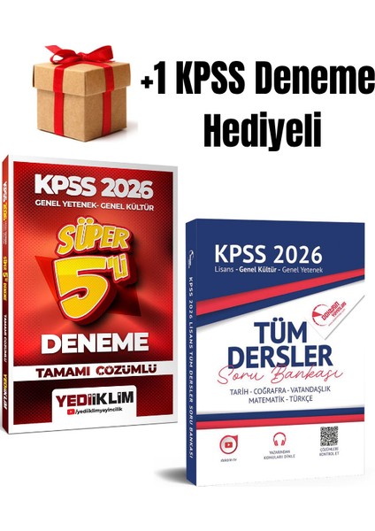 2026 Kpss Yedi Iklim 5 Deneme ve Kpss Tüm Dersler Soru Bankası (2 Kitap) +1 Kpss Deneme Hediyeli
