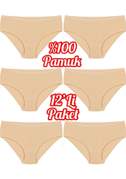 12'li Ekonomik Paket % 100 Pamuk Çizgili Yüksek Bel Kadın Bato Külot OZT12102