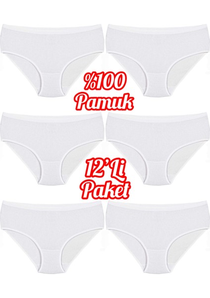 12'li Ekonomik Paket % 100 Pamuk Çizgili Yüksek Bel Kadın Bato Külot OZT12102