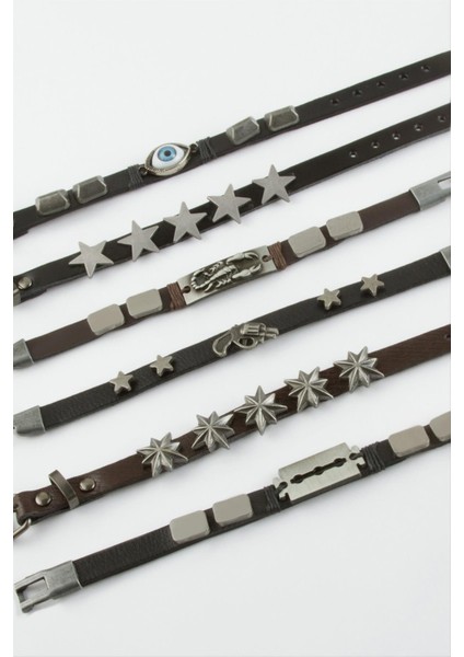 shop Karışık Metal Aparatlı Deri Bileklik-Renkli fırsatları