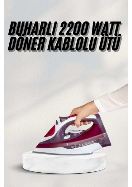 Kırmızı Buharlı Ütü 2200W Seramik Taban Yüksek Buhar Gücü