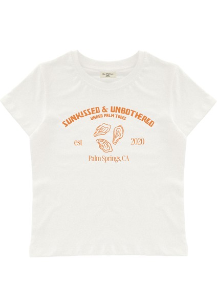 Sunkissed& & Unbothered Baskılı Baby Tee Crop Top