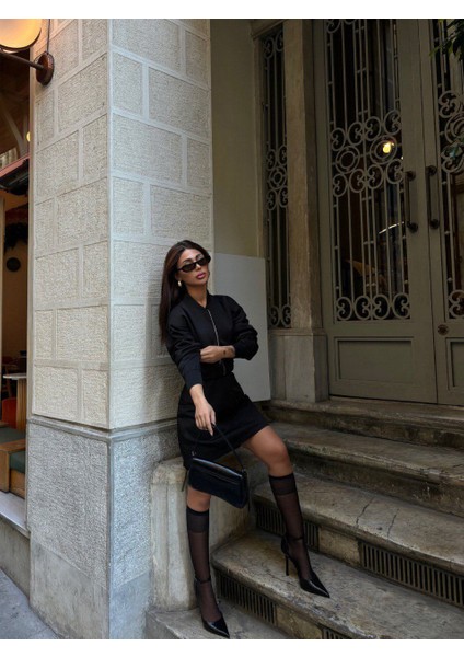 Kadın Siyah Fermuarlı Mini Elbise - Şık Günlük ve Gece Kombinleri Için indirimleri