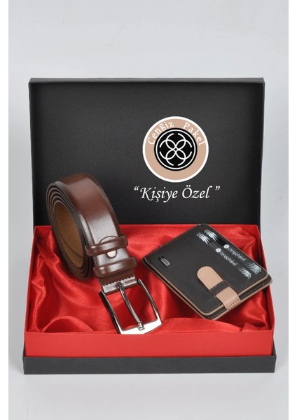 Kişiye Özel Hakiki Deri Kumaş Kemer - Kartlık Seti