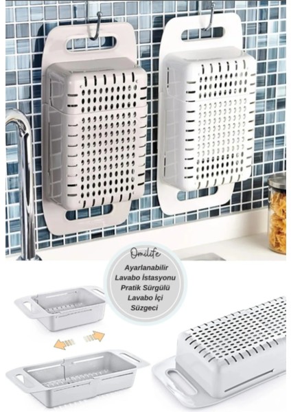 Sürgülü Ayarlanabilir Pratik Lavabo Süzgeci, Uzun Kısa Ayarlı Evye, Meyve Sebze Salata Yıkama fırsatları