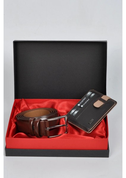 Kişiye Özel Hakiki Deri Kumaş Kemer - Kartlık Seti fiyatları