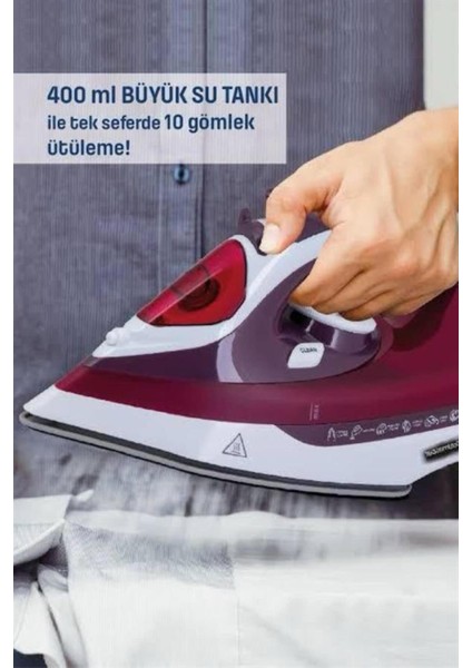 2200W Yüksek Buhar Güçlü Kırmızı Buharlı Seramik Taban Ütü, Kolay Kullanım