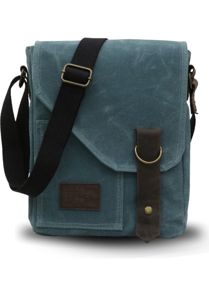 7059 Pretty Limon Küfü Mavi Hakiki Deri Suya Dayanıklı Mumlu Kanvas Postacı Omuz Okul Çantası