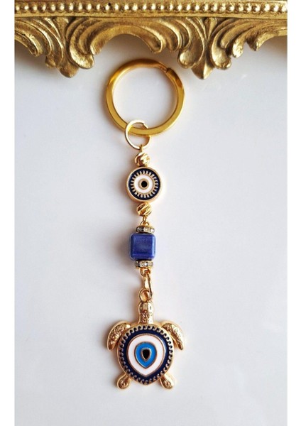 Lüks Hediyelik 5'li Nazar Boncuklu Kaplumbağa Detaylı Lacivert Anahtarlık indirimleri